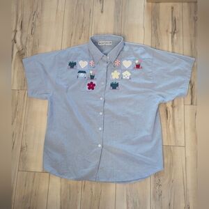 Jonathan G Jeanswear Blue Button-Up Shirt with Embroidered Designs - Size 44